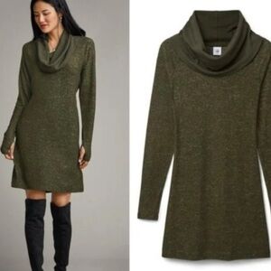 CABI SOLICE Olive Green Cowl Neck Sweater Dress GUC #4016 Large